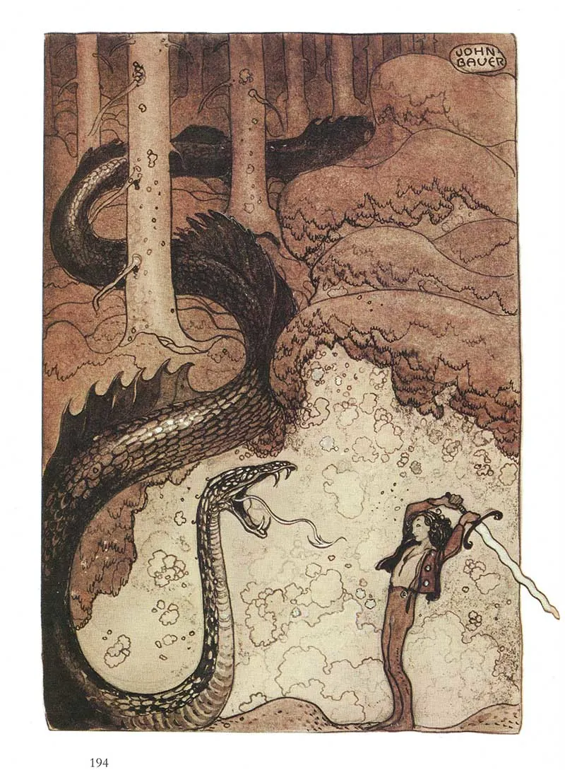 John Bauer Illustration of the lindworm and sword