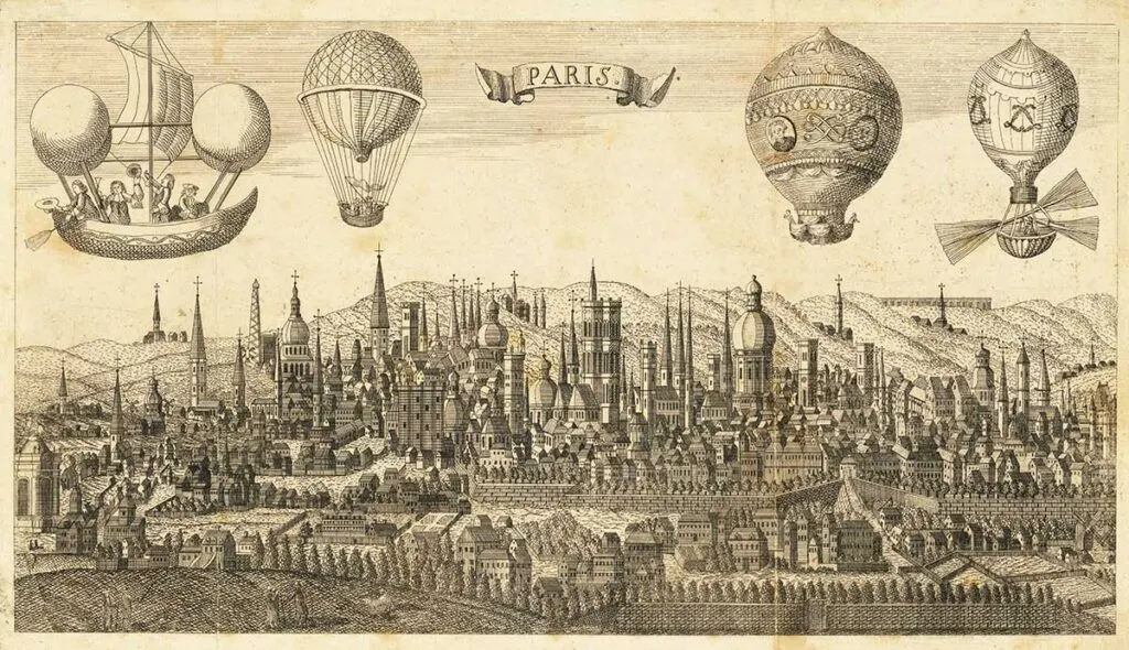 Four hot air balloons over Paris