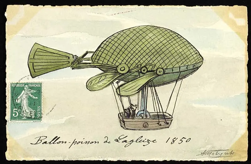 vintage fish shaped hot air balloon art print