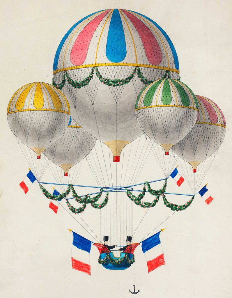 1855 hot air balloon illustration French