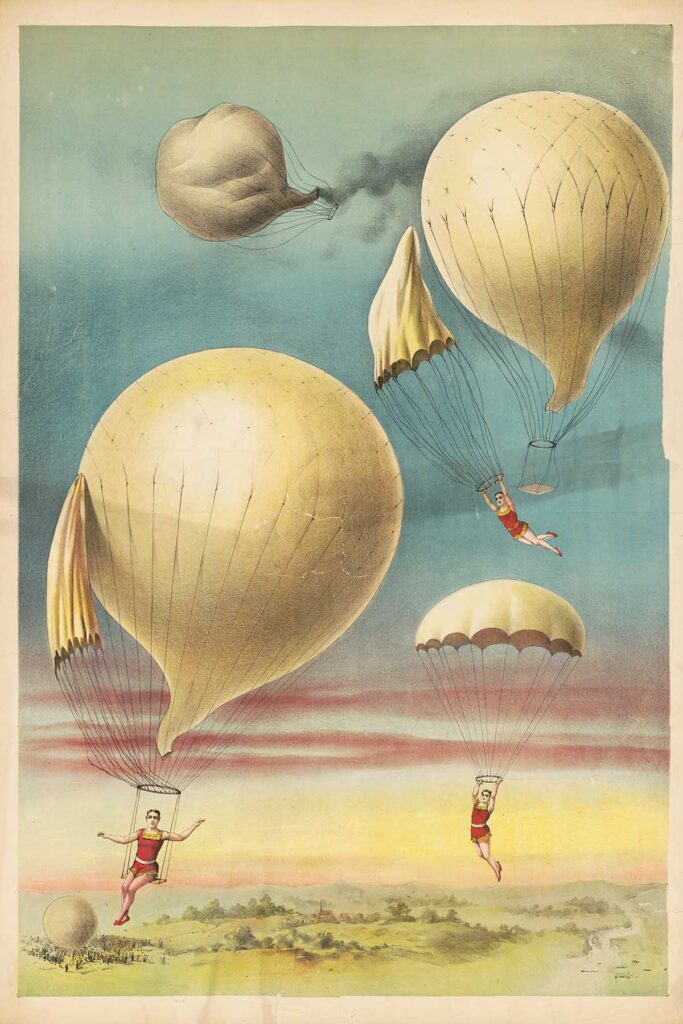 Parachuting From a hot air balloon art