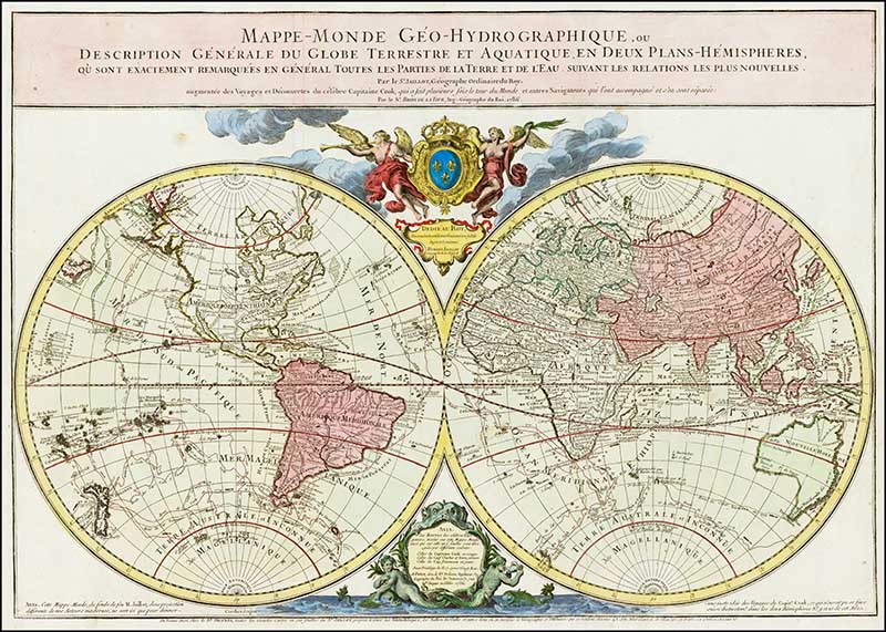 1786 World map hemispheres