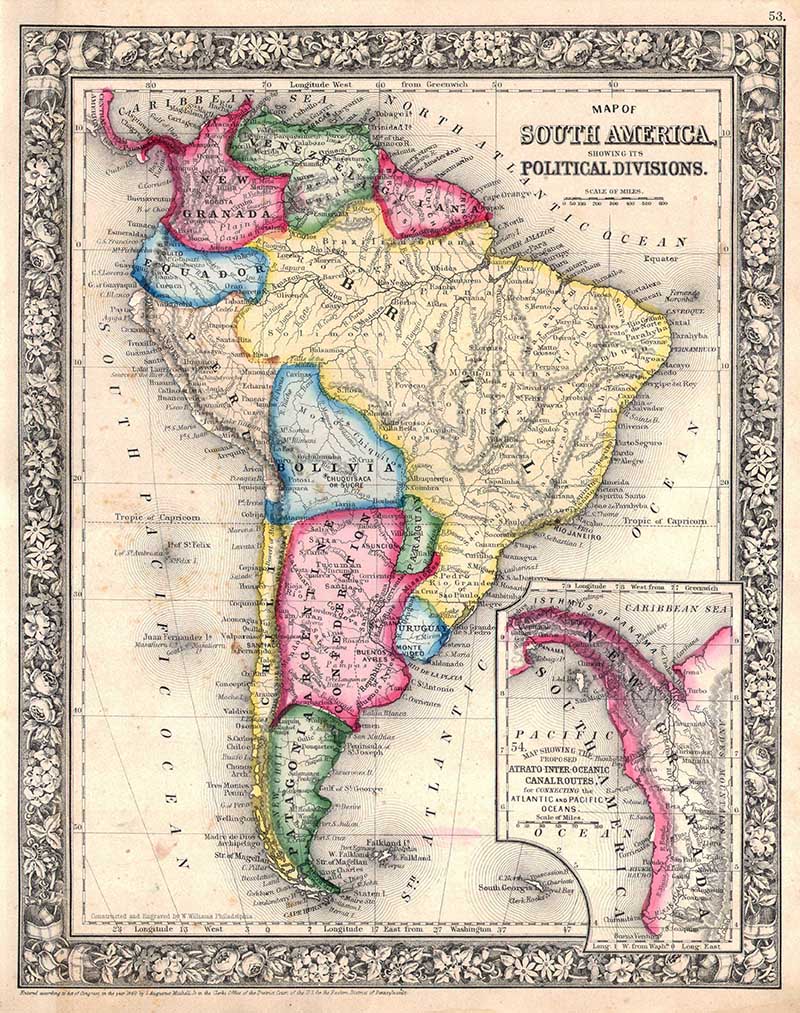 1864 mitchell Map of South America