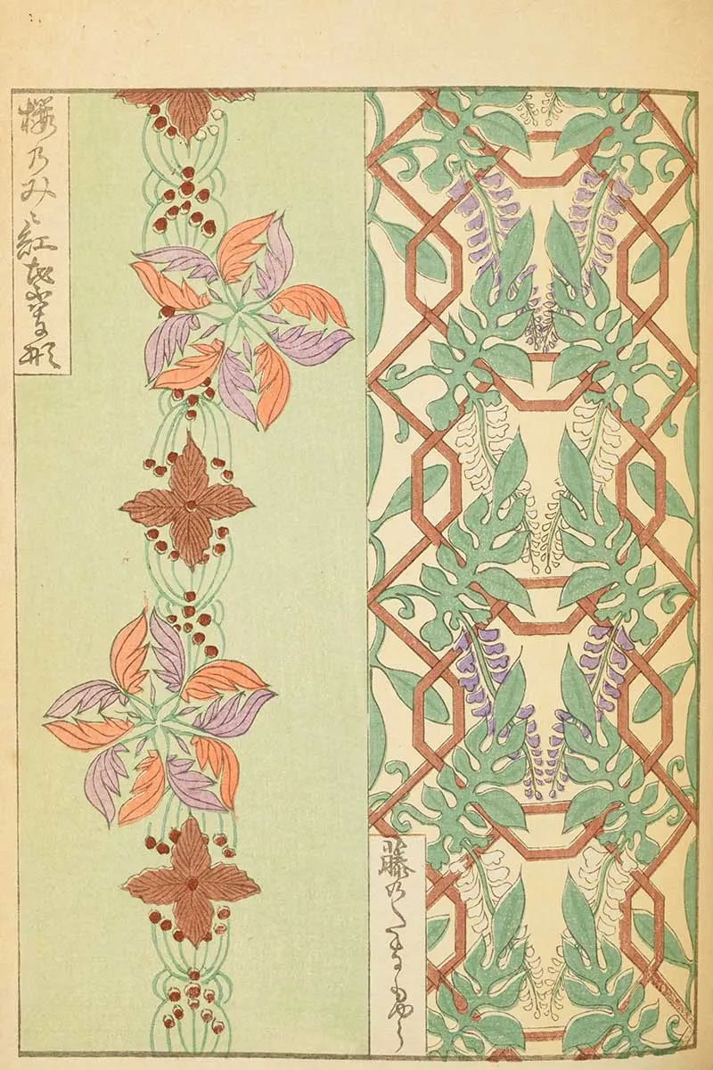 botanical border vintage Japanese patterns