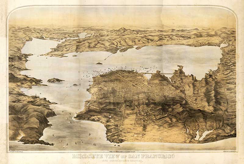 1876 Birds eye view of San Francisco bay