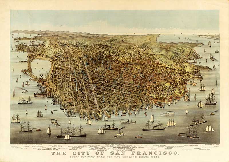 1878 Birds eye view maps of San Francisco Bay Are
