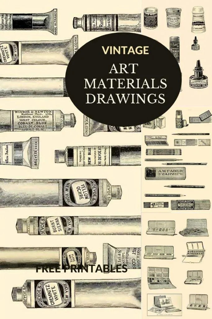 Vintage artists materials drawings 