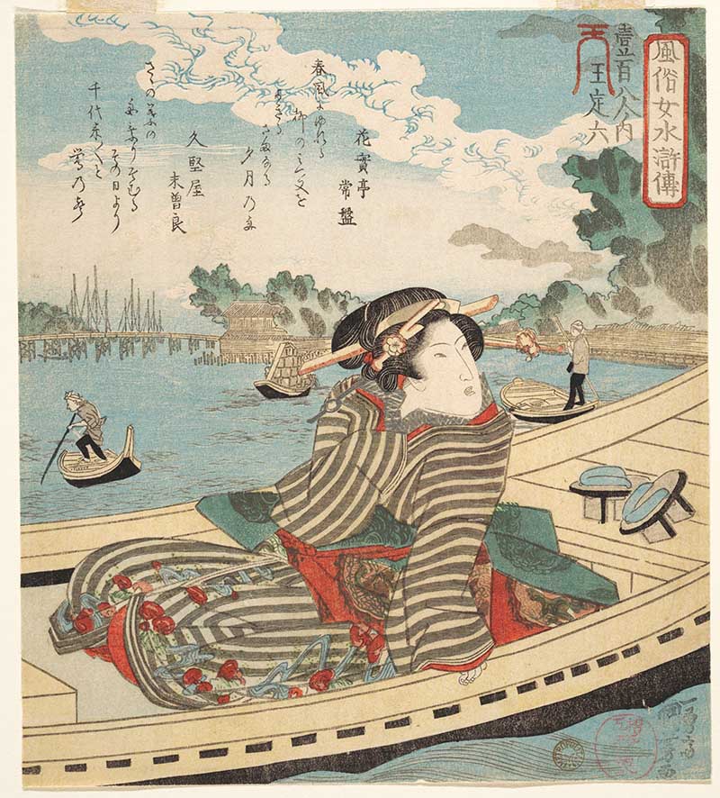 Woman in Boat on Sumida River - Utagawa Kuniyoshi Prints