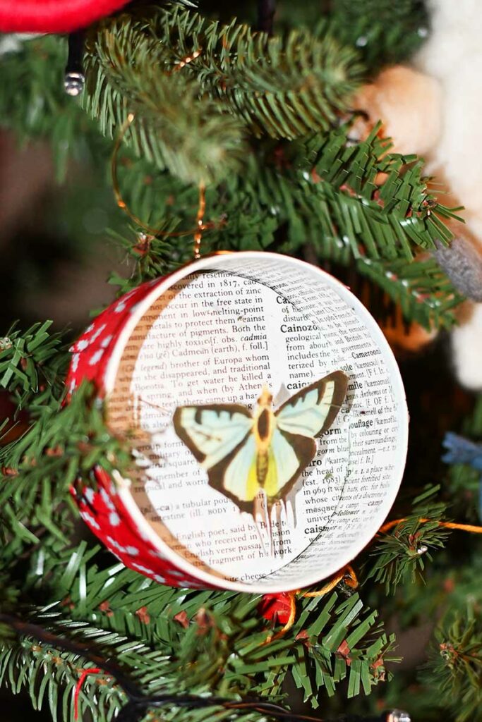 Upcycled butterfly ornament