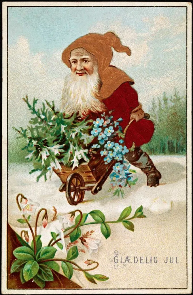 Scandinavian Gnome illustration with wheelbarrow
