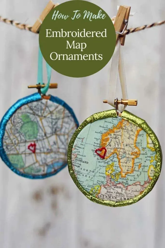 Embroidered Map Christmas ornaments