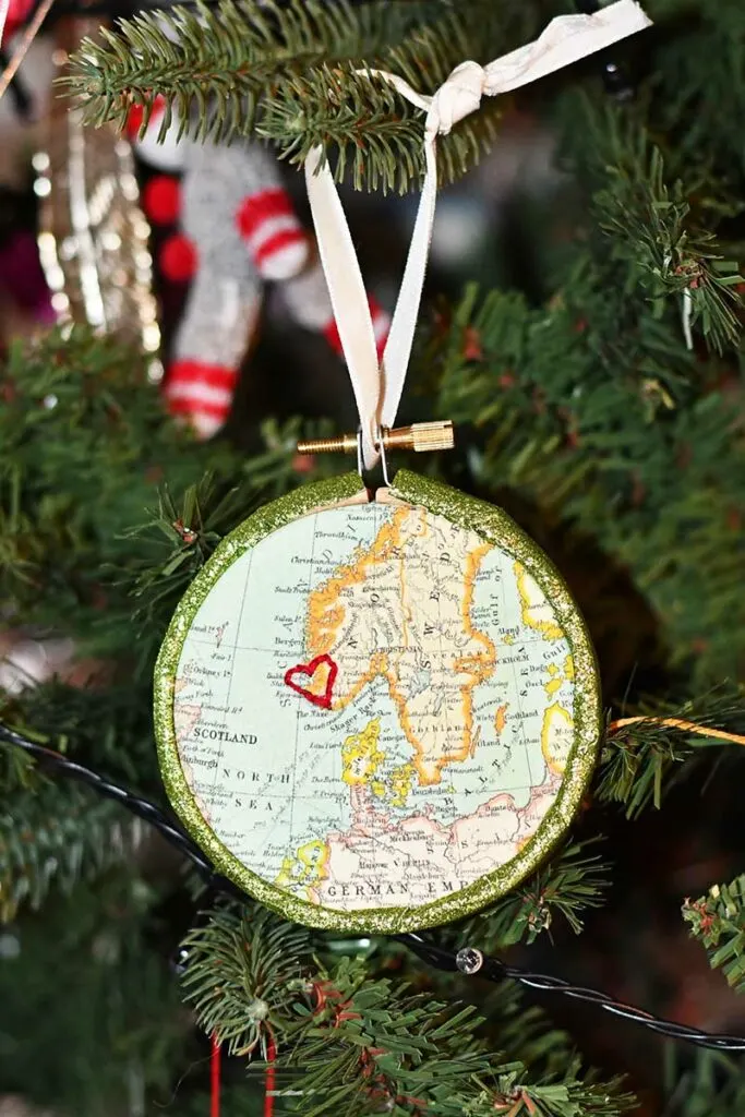 embroidered map ornament