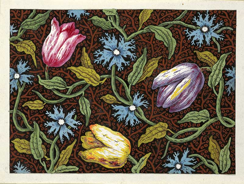 vintage floral patterns Pink, purple and yellow tulips
