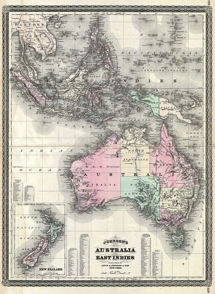 1870 Johnson Map of Australasia