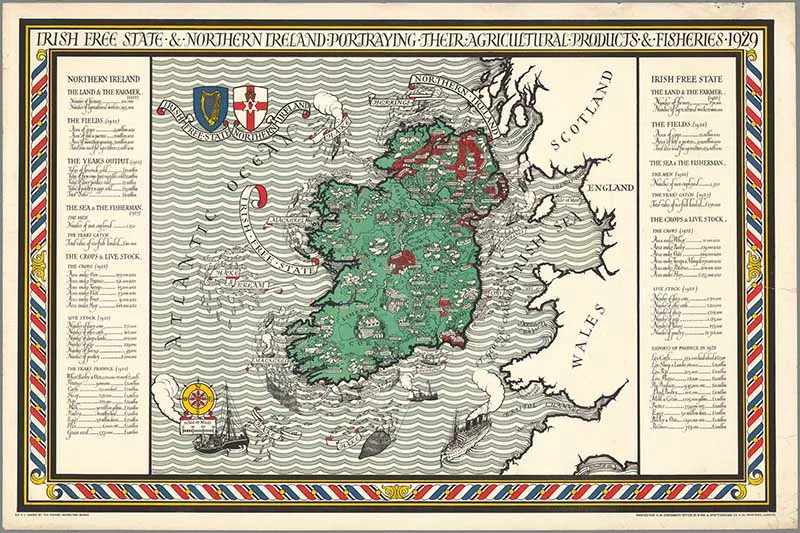 Old Map of Ireland Story Map 1936 Vintage Map Wall Map Print