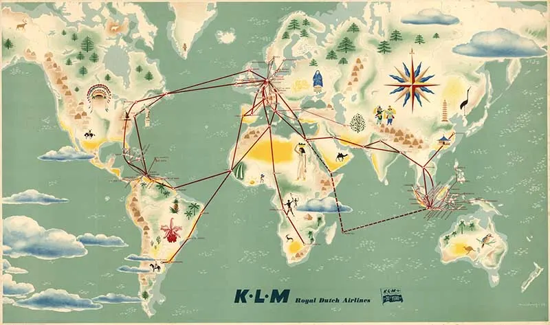 Vintage Airline Route Map KLM