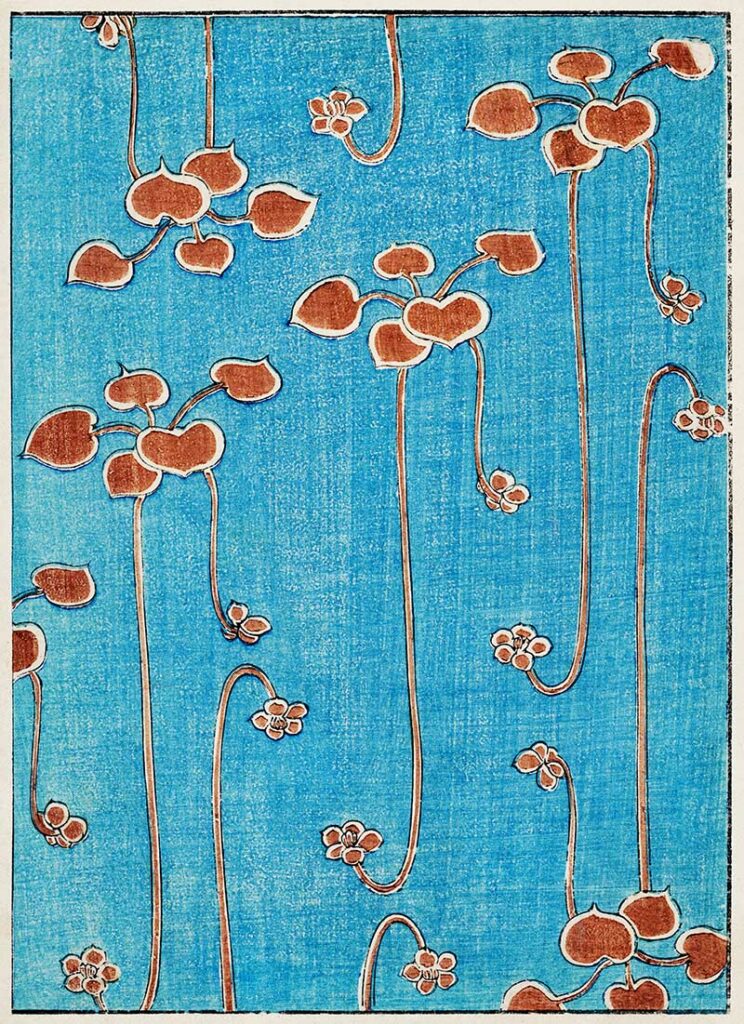 Watanabe Seitei red flowers on Turquoise