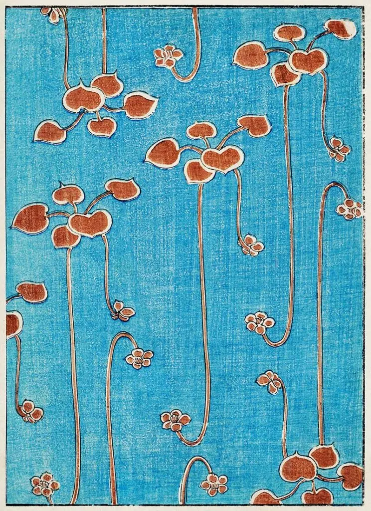 Watanabe Seitei red flowers on Turquoise