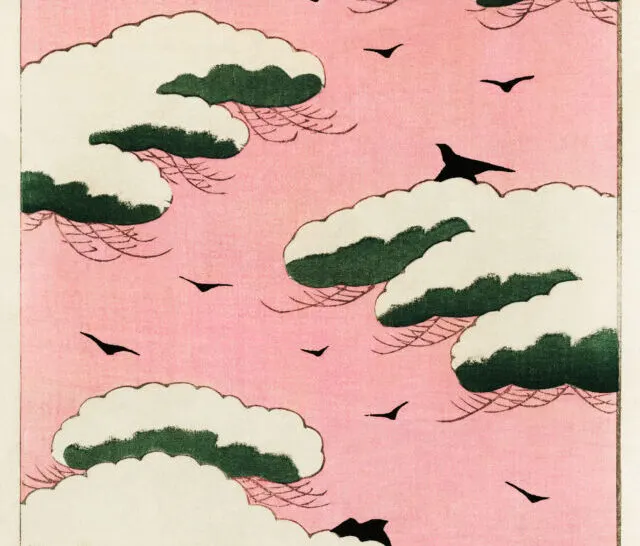 Pink sky illustration from Bijutsu Sekai (1893-1896) by Watanabe
