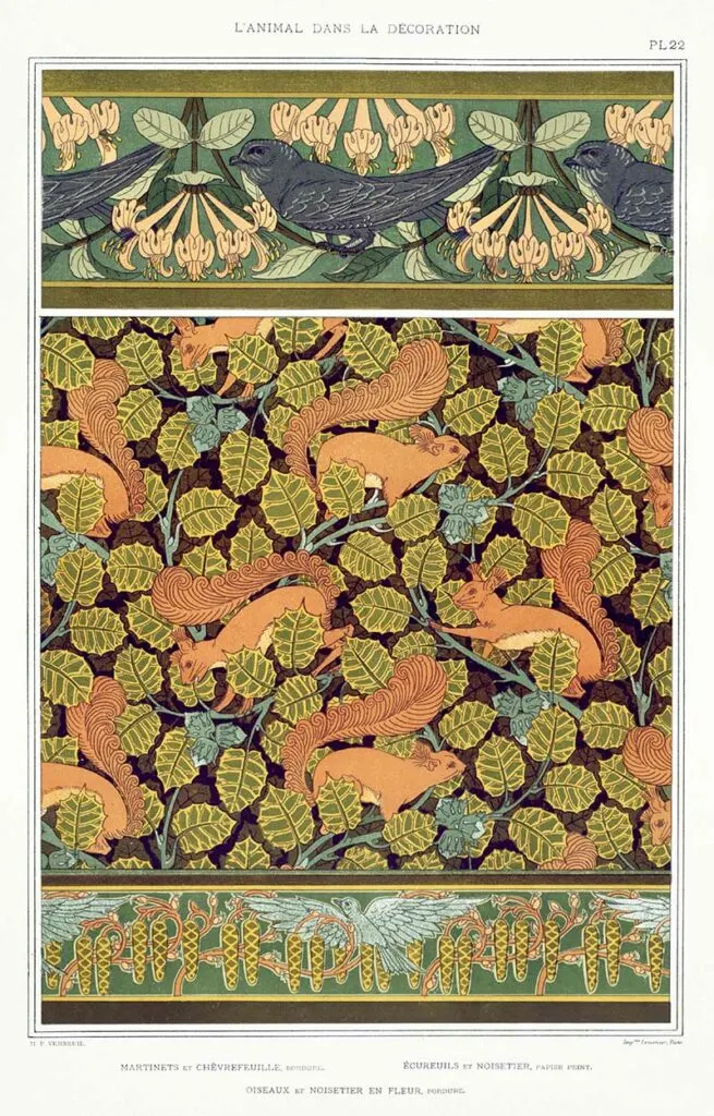 Art nouveau squirrels pattern