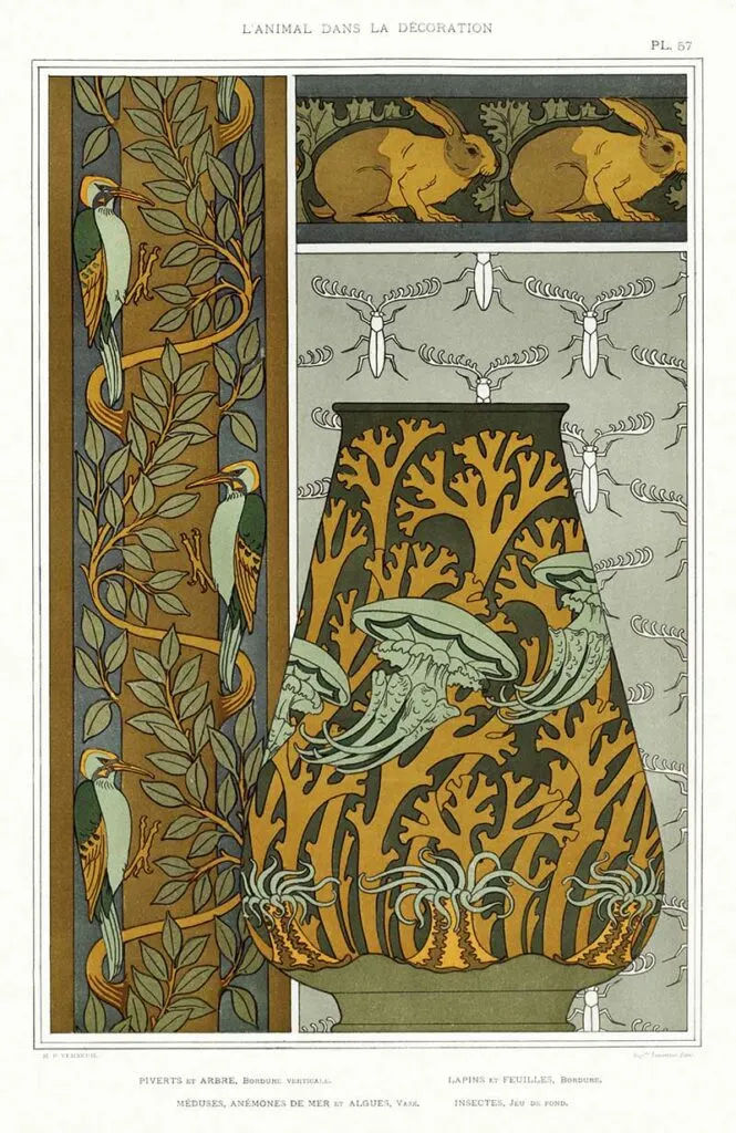 Art-nouveau-animal-design-woodpeckers 