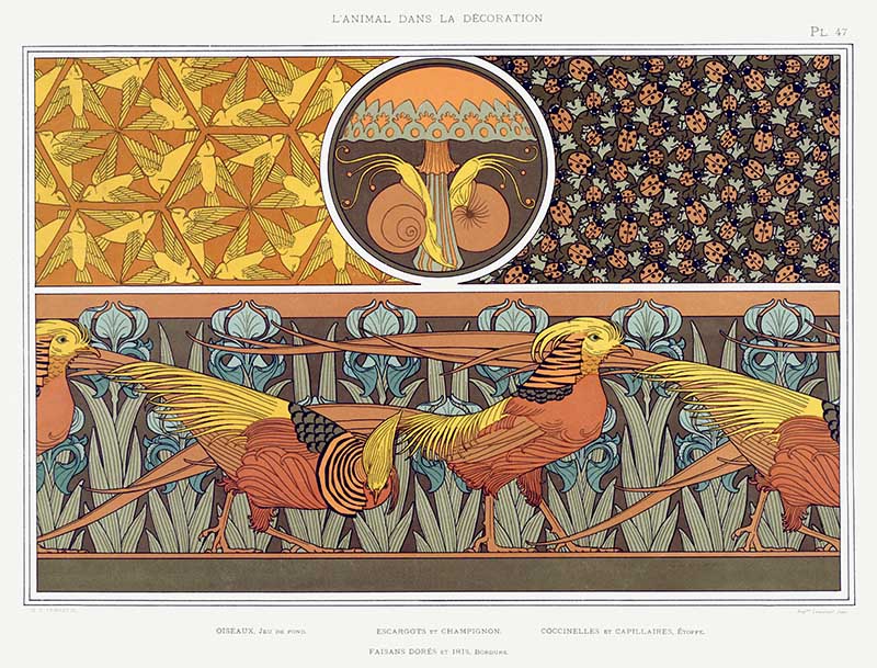 Golden-pheasant-art-nouveau-pattern 