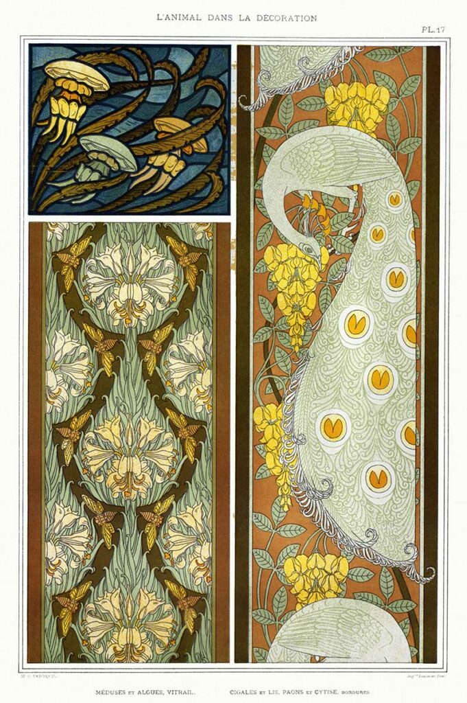 Art Nouveau Animal Designs jellyfish and seaweed