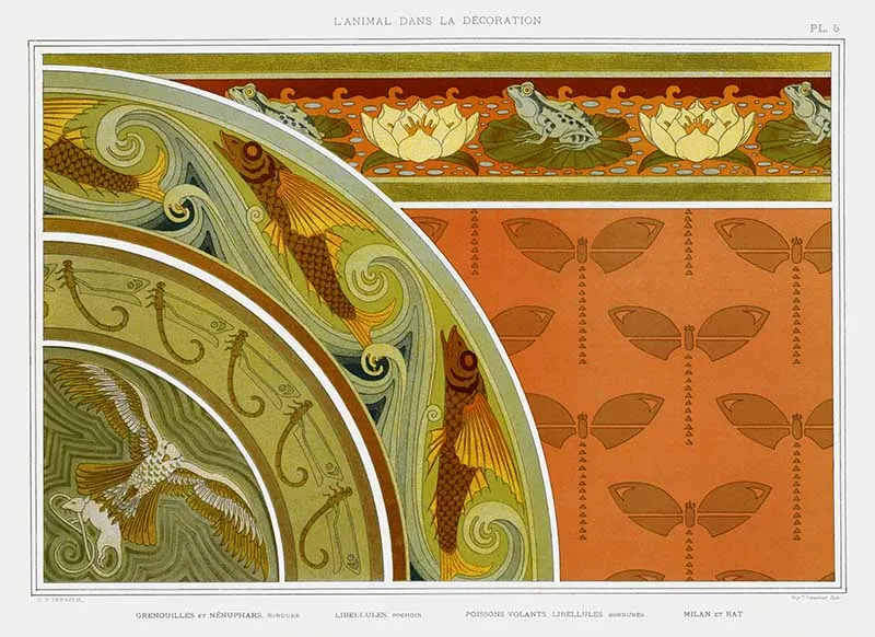 Frogs and lilies art nouveau animal designs