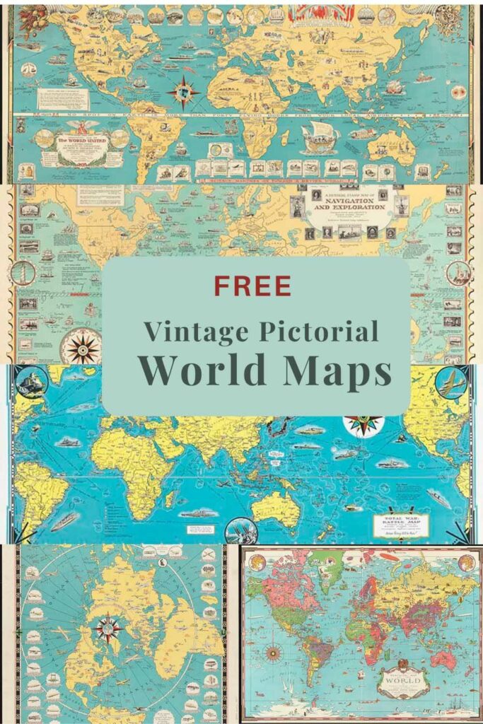 Vintage pictorial world maps
