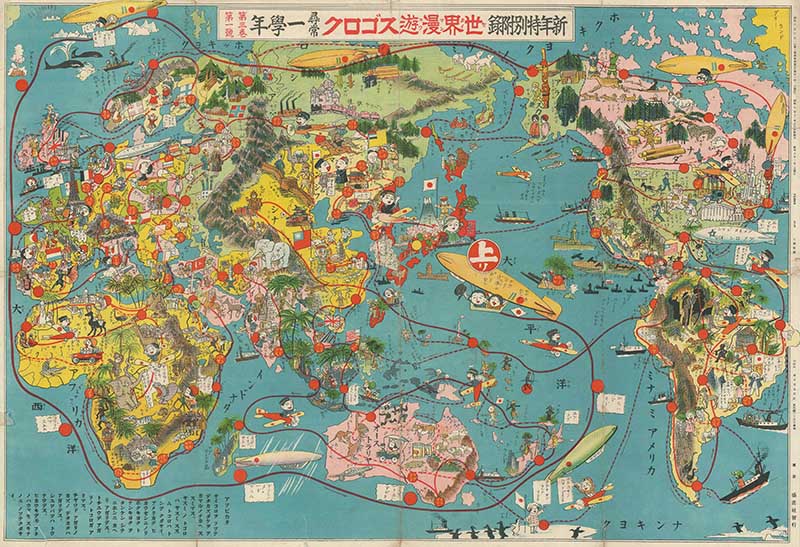 1932 Japanese Pictorial World Map Game Board