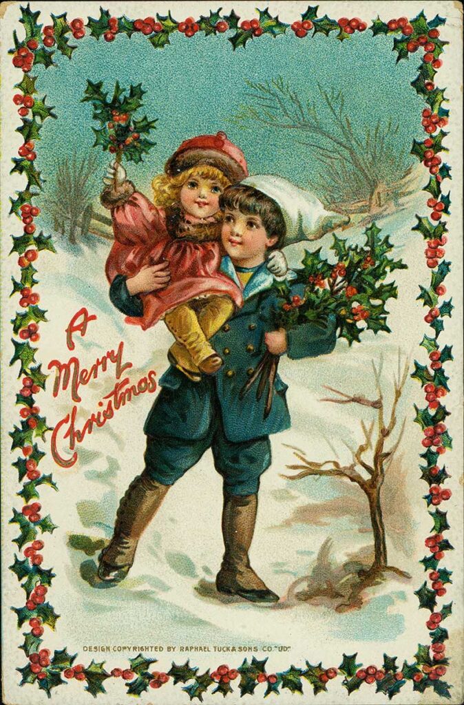 Christmas Postcard with Holly border