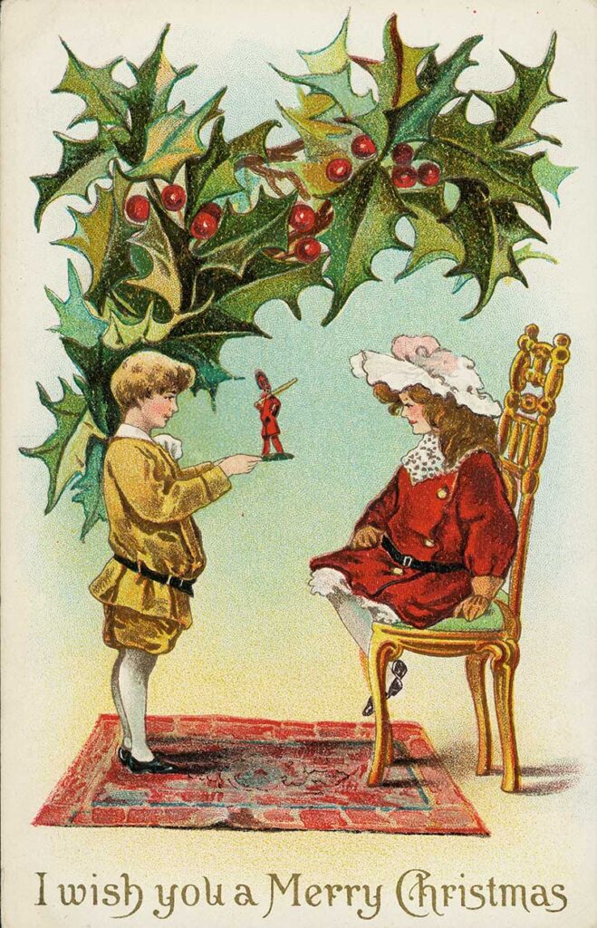 Christmas postcard showing young boy