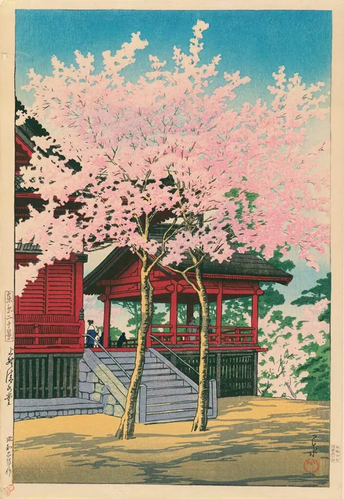 Kawase_Hasui_temple cherry blossom
