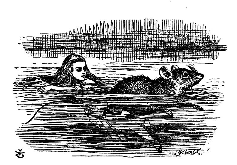 John Tenniel Illustration of Alice and Mouse.