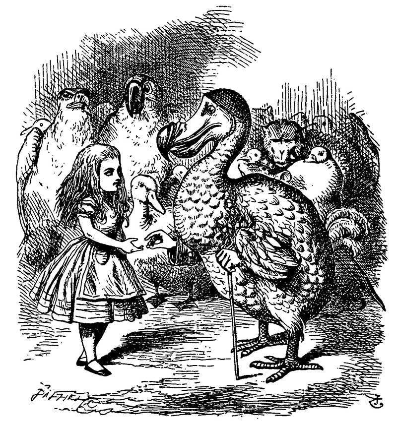 Alice being presented with a thimble by the Dodo