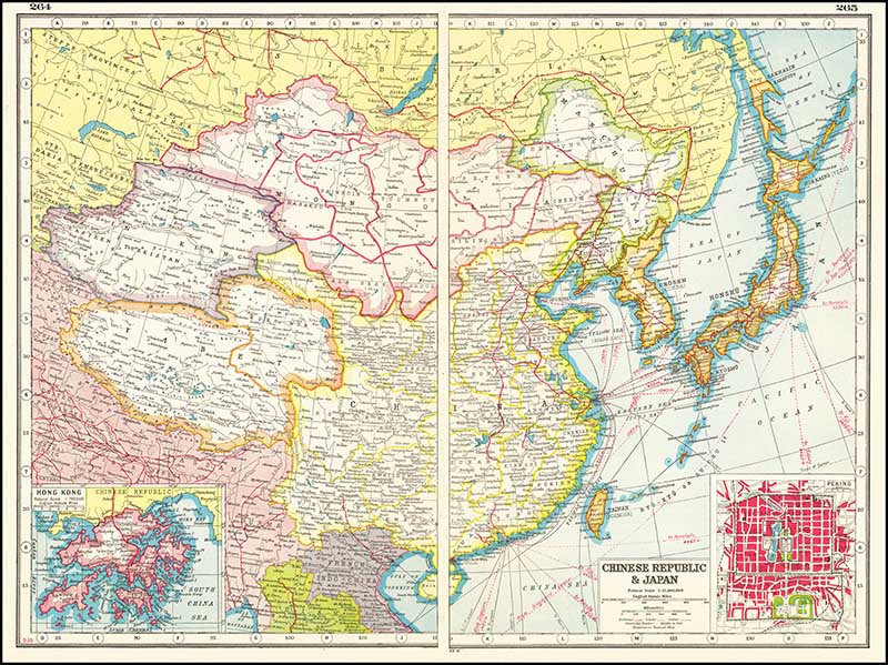 1920 Map of China Japan and Hong Kong