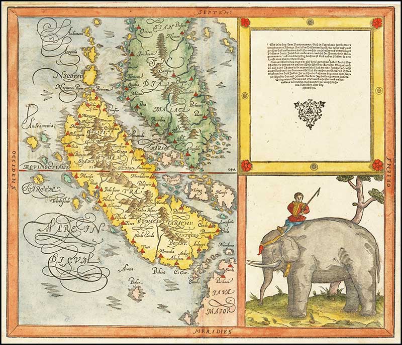 Map of Singapore, Sumatra, Malaysia, Straits of Malacca by Sebastian Münster