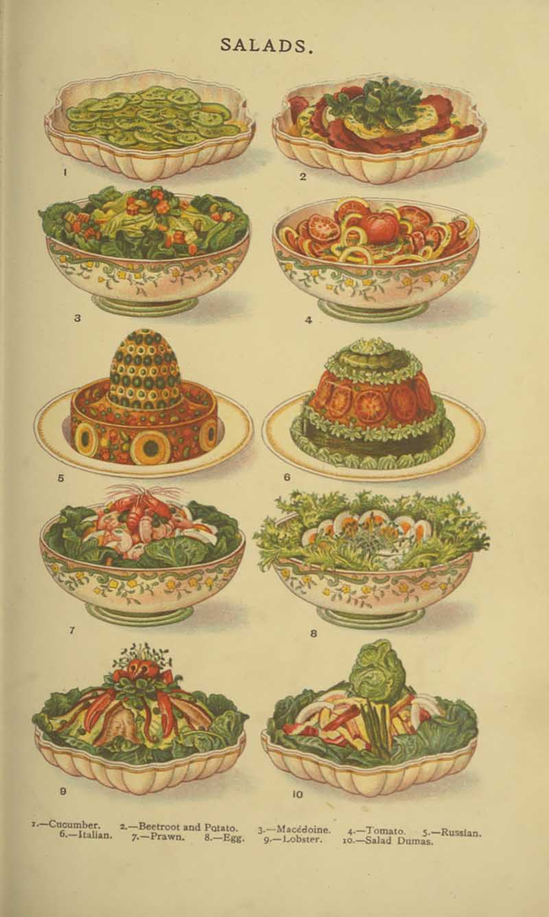Salads from the book of Household Management by Mrs Beeton