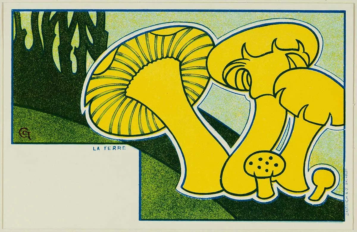 Art Nouveau mushroom postcard