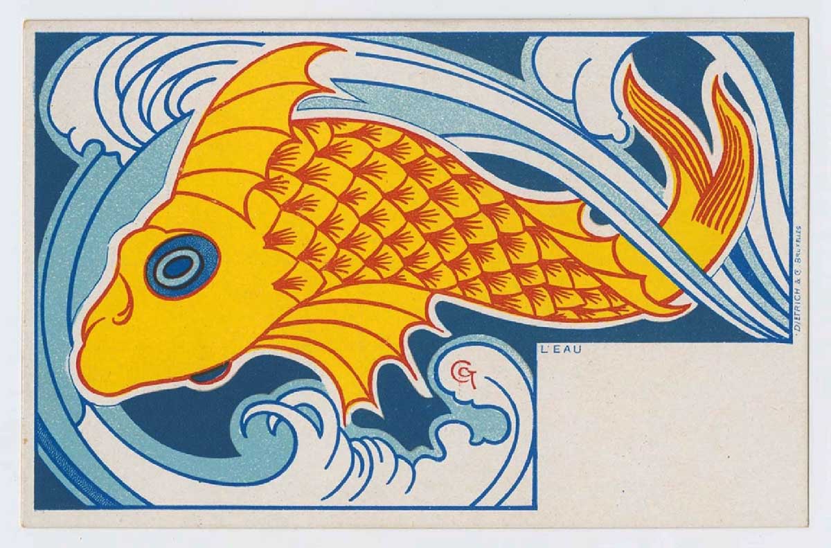 Fish in water art nouveau illustration