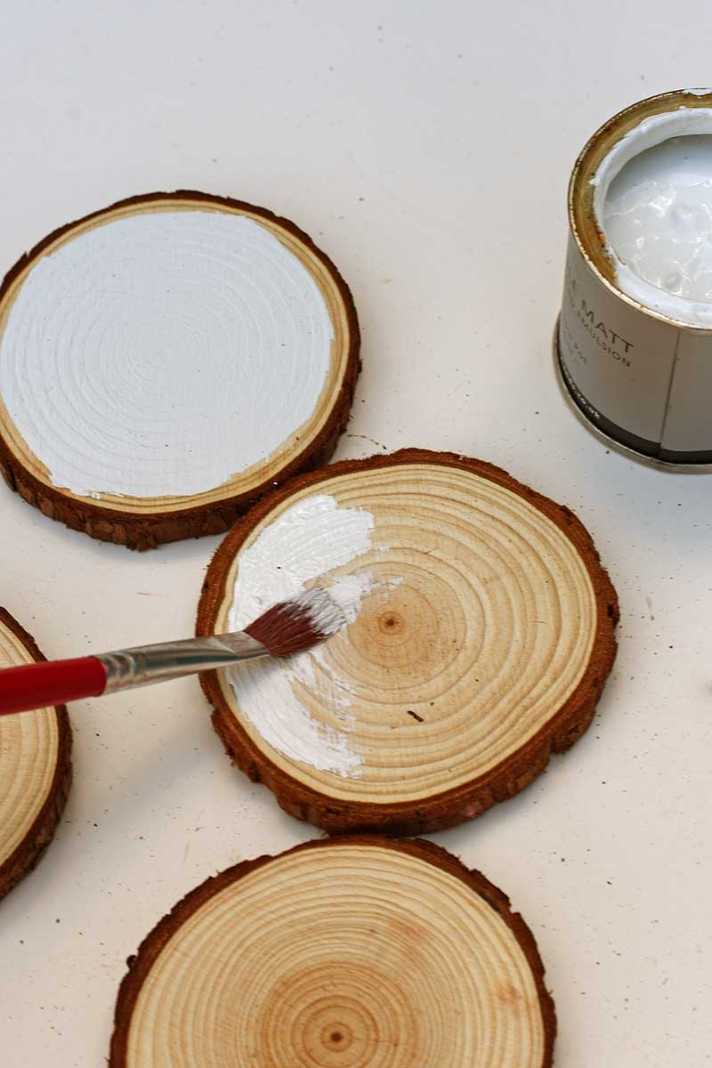 Painting woodslices white