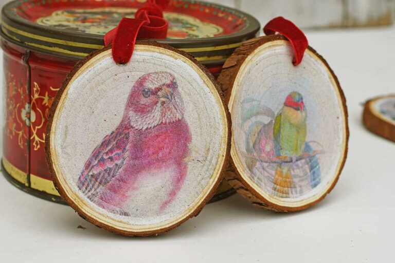 Wood slice bird Christmas ornaments
