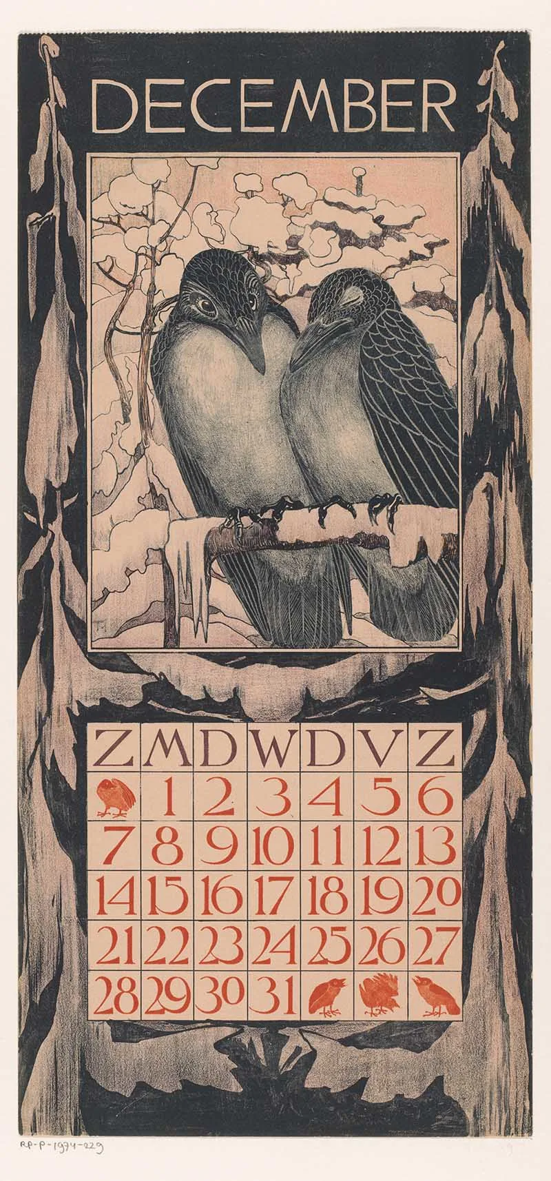 Theo van Hoytema Calendar page December 1901