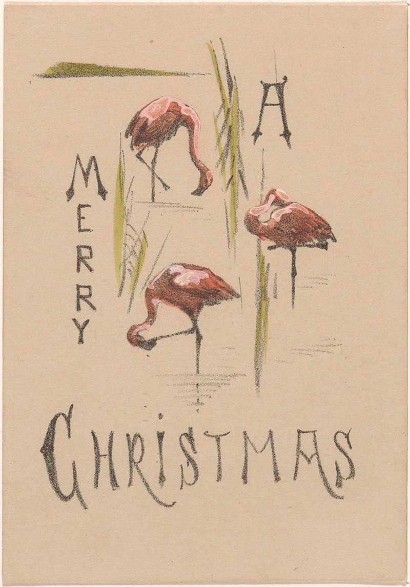 art Nouveau Flamingo Christmas card
