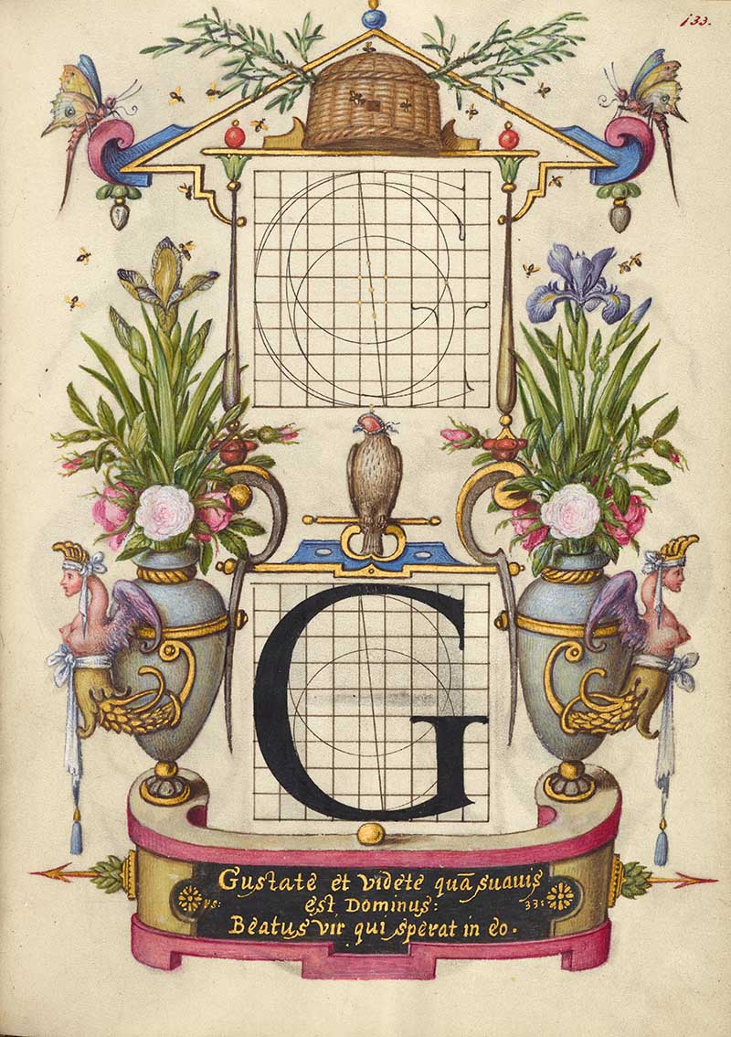 Guide for Constructing the Letter G; Joris Hoefnagel (Flemish / Hungarian, 1542 - 1600); Vienna, Austria;