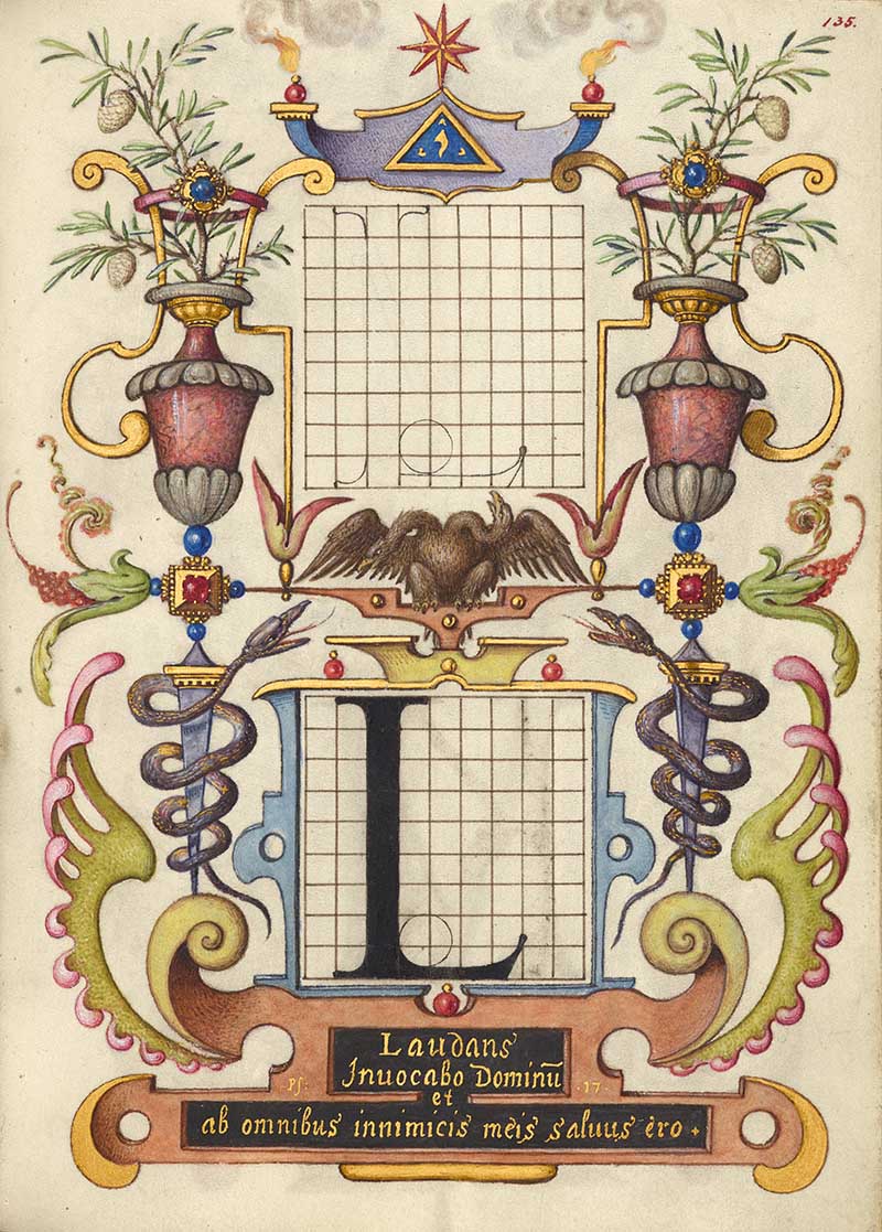 Guide for Constructing the Letter L; Joris Hoefnagel (Flemish / Hungarian, 1542 - 1600); Vienna, Austria;
