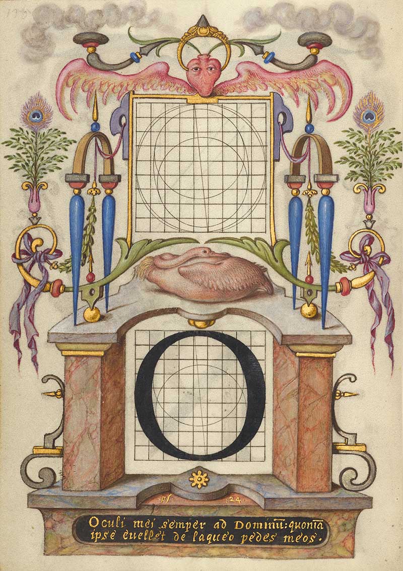 Guide for Constructing the Letter O; Joris Hoefnagel (Flemish / Hungarian, 1542 - 1600);