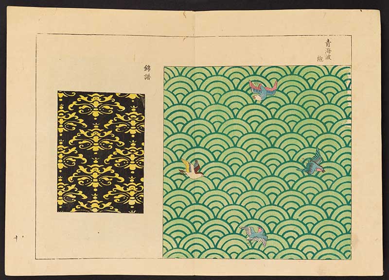 Japanese pattern of birds and waves