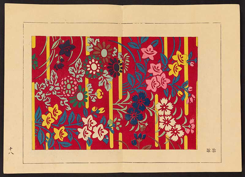 Print from Kyūko zufu design book flowers on red