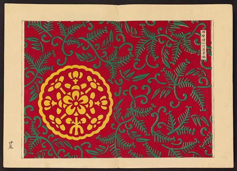 traditonal japanese pattern of vines on red